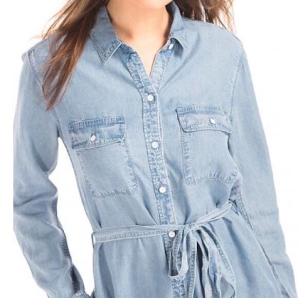 GAP Patch Pocket Shirt Dress XS Chambray Classic Retro Normcore Western Office - Picture 7 of 16